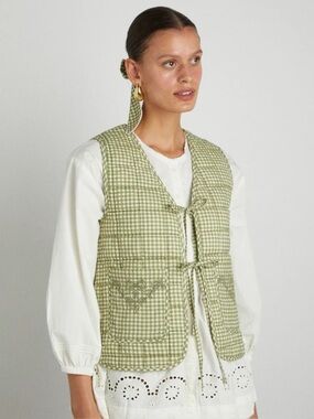 Damson Madder | Arte Tie Gilet Green Gingham Reversible 20